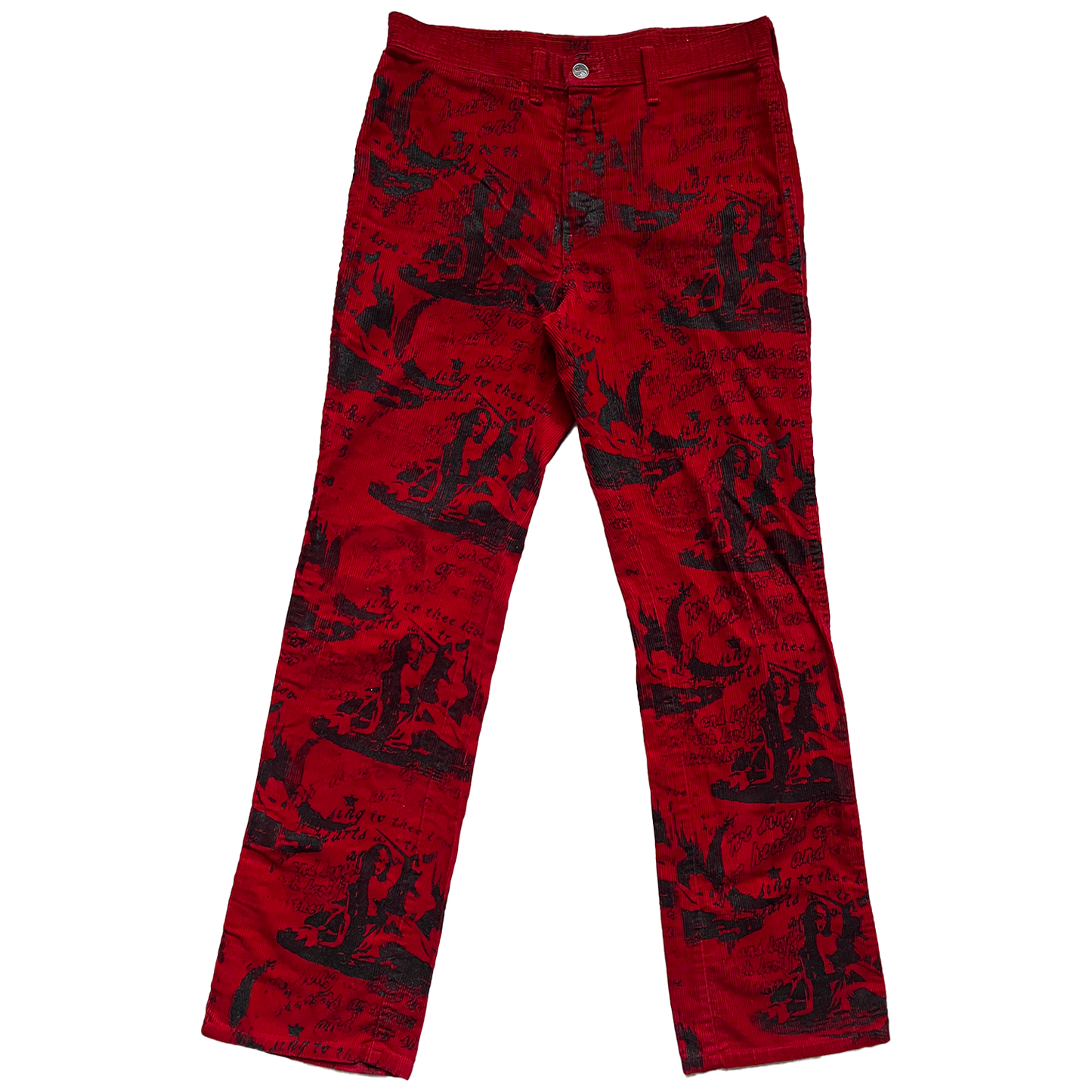 Red All Over Print Corduroy Pants