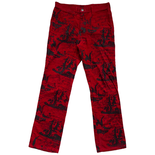 Red All Over Print Corduroy Pants